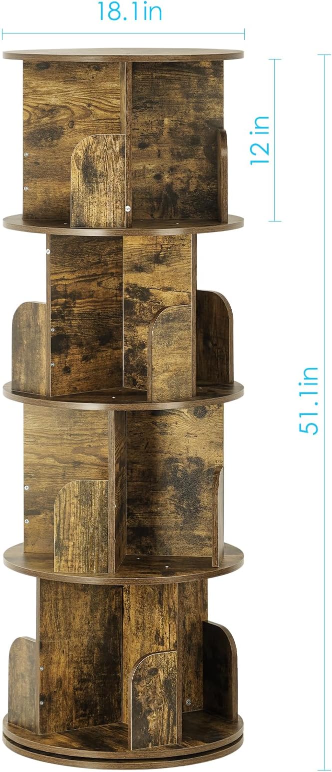4 Tier Rotating Bookshelf kids, Small Corner Bookshelf for Small Space, 360 Display Floor Standing Bookcase Storage Rack, Wood Narrow Book Shelf Organizer for Home Office,Bedroom, Living Room