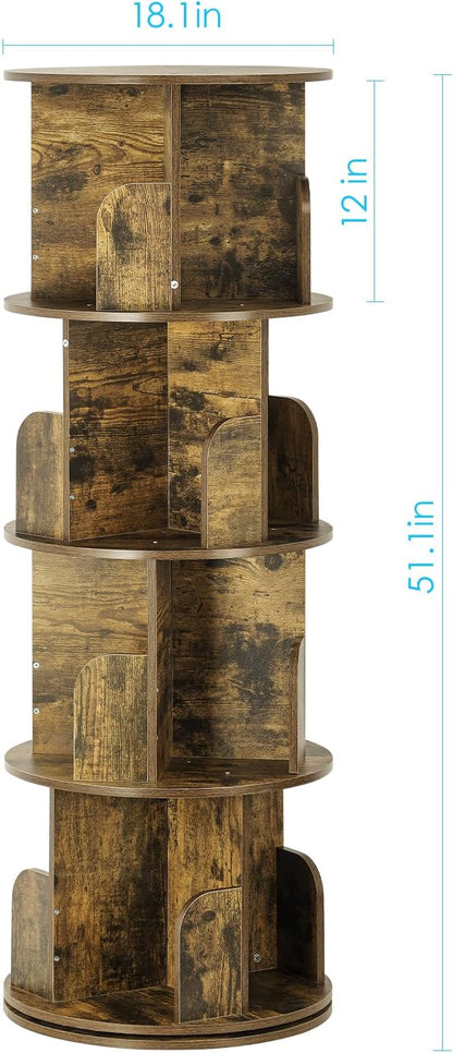 4 Tier Rotating Bookshelf kids, Small Corner Bookshelf for Small Space, 360 Display Floor Standing Bookcase Storage Rack, Wood Narrow Book Shelf Organizer for Home Office,Bedroom, Living Room