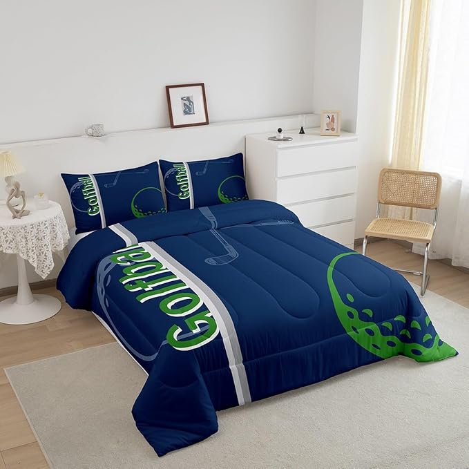 Feelyou Kids Golf Comforter Set Queen Size Ball Sports Bedding Set for Boys Girls Teens Bedroom Decor Golf Ball Lover Comforter Women Men Ball Games Duvet Set with 2 Pillow Case