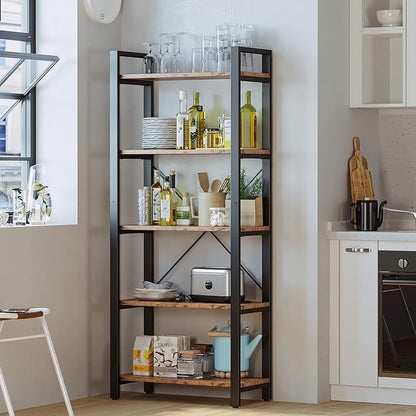 IRONCK Bookshelf 5-Tier Ladder Shelf 110lbs/shelf Vintage Industrial Style Bookcase for Home Decor, Office Decor