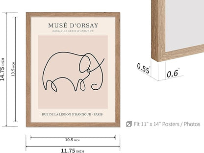 Poster Master Vintage Poster - Retro One Line Elephant Drawing Print - Elephant Art - Minimal Gift for Men, Women, Animal Lover - Abstract Wall Decor for Home, Office, 11x14 Beige Framed