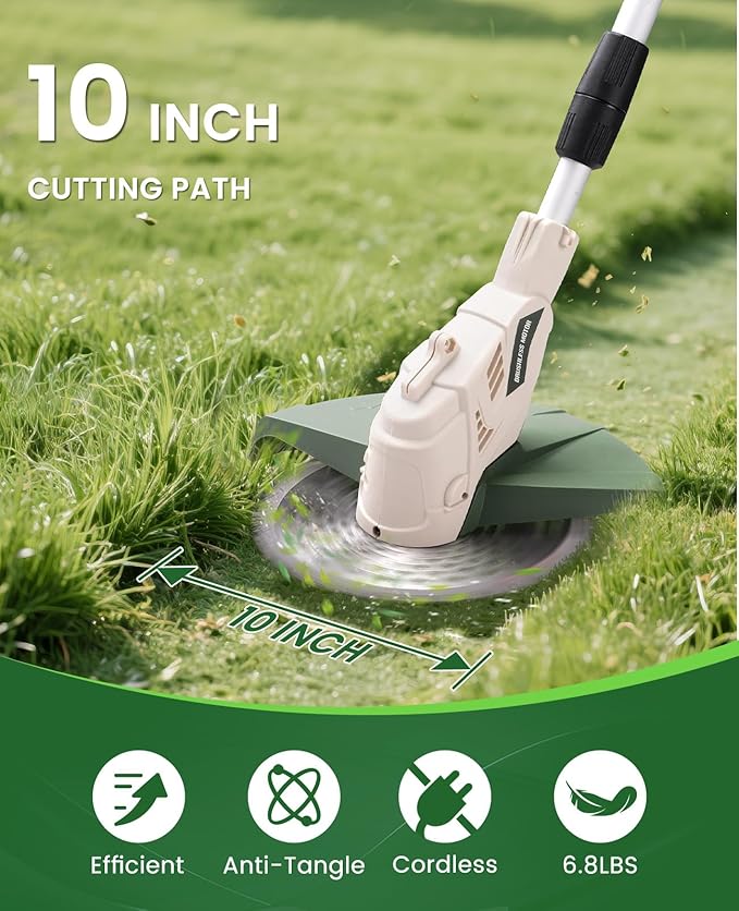 Electric Weed Wacker Cordless, Brushless Grass Trimmer with 2 21V 4.0Ah Batteries and Charger,4 Types of Blades String Trimmer, Weed Eater Battery Powered with Shoulder Strap, Lawn Edger Tool