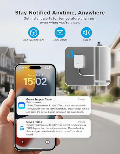 GoveeLife WiFi Refrigerator Thermometer Sensor with Alarm, 2-Pack & Gateway | Monitor fridge/freezer temp remotely with app alerts & buzzer 230ft range. For kitchen/hot tub, only support 2.4G Wi-Fi