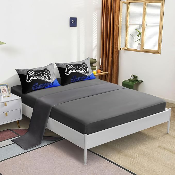 6 Pieces Gaming Bedding Set Queen Size for Boys Gamer Comforter Set for Boys Girls Kids Teens 6 Piece Bed in A Bag Video Game Bedding for Gamer Room Decorative Queen50