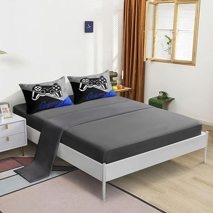 6 Pieces Gaming Bedding Set Queen Size for Boys Gamer Comforter Set for Boys Girls Kids Teens 6 Piece Bed in A Bag Video Game Bedding for Gamer Room Decorative Queen50