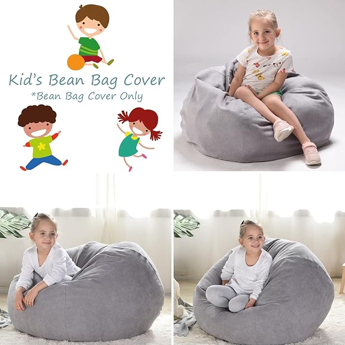YuppieLife Stuffed Animals Bean Bag Chair Cover Candy-Colored Bean Bag（Just Cover, No filling）/Extra Large Stuff 'n Sit Organization/Toy Storage Bag/Kids Toys Organizer（38'',Grey）