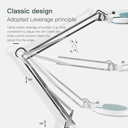 Magnifying Lamp with Clamp,Dimmable 10X Magnifier lamp, 5 Inches Magnifier Glass, Adjustable Stainless Steel Lamp Arm for Reading,Craft,Knitting (Green Cover)