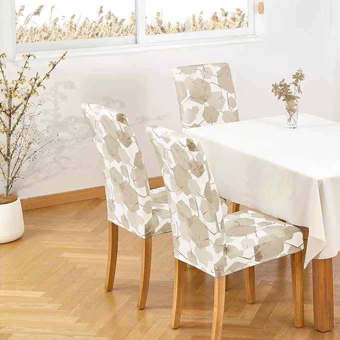 Gibelle Dining Room Chair Covers Set of 4, Soft Stretch Kitchen Chair Covers Slipcover Protector, Removable Washable Geometric Parson Chair Covers 4 Pack, Beige