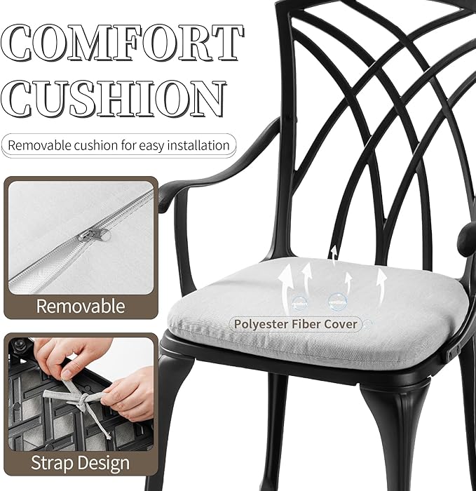 3 Piece Patio Bistro Set with Cushions, Outdoor Bistro Table and Chairs Set of 2 with Umbrella Holes, All Weather Bistro Table Set for Garden Porch Pools