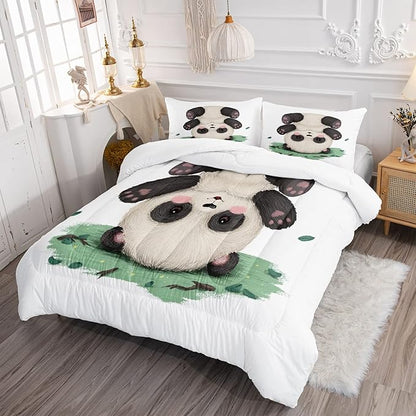 CVHOUSE Panda Bedding Set,Panda Comforter King,Cute Panda Comforter Set for Girls Kids Teens,Kawaii Panda Quilt Set with 1 Comforter and 2 Pillow Cases- 3 Piece