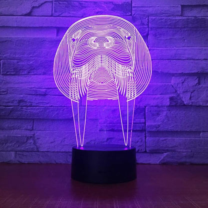 Animal Walrus Shape 3D Optical Illusion Lamp 7 Colors Change Timing Remote Control and Touch Button LED Night Light Gifts Toys