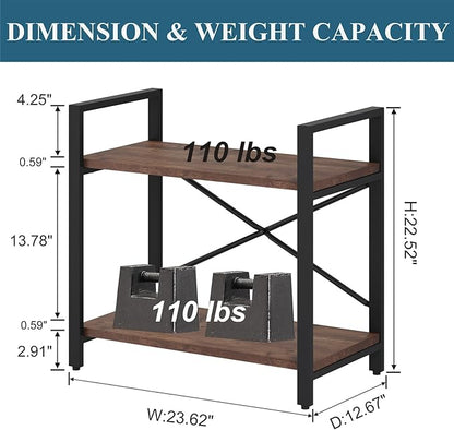 BON AUGURE Small Short Bookshelf, Wood 2 Shelf Etagere Bookcase, Metal Low Book Shelf for Small Spaces Living Room, Bedroom, Office (Rustic Oak)