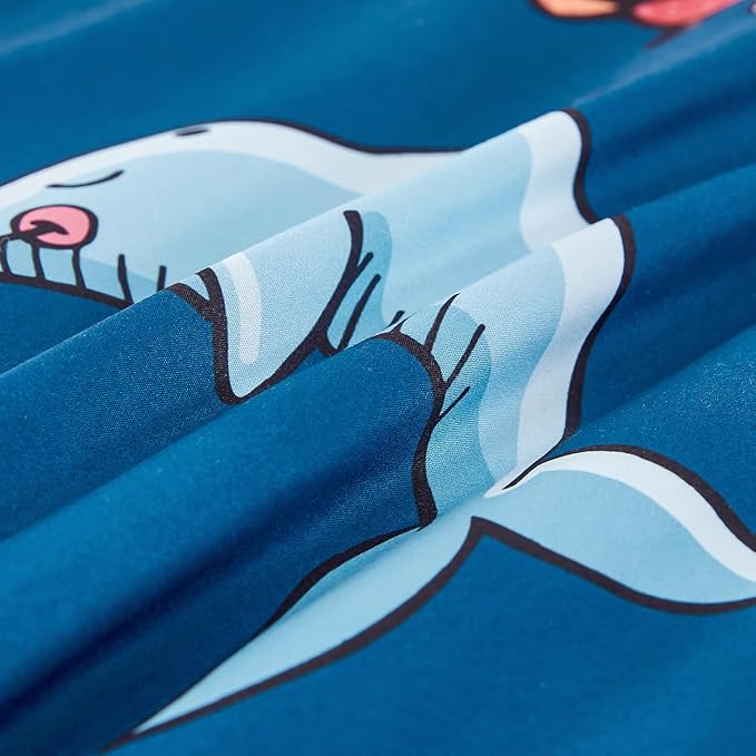 WINLIFE Shark Twin Comforter Set for Boys Blue Ocean Theme Printed Bedding Set, Super Soft and Easy Wash Reversible Kids Bed Set 1 Comforter 2 Pillowcases (3-Pieces, Twin)
