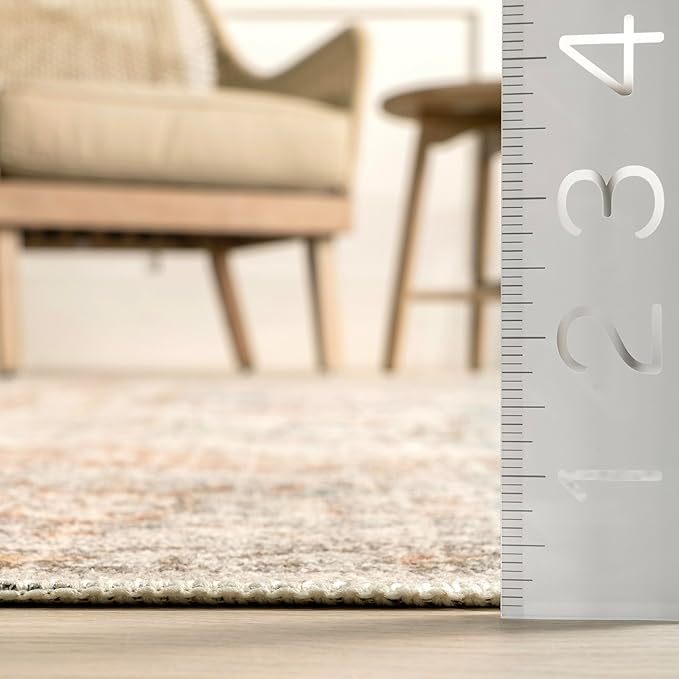 nuLOOM 4x6 Machine Washable Rain Haven Vintage Medallion Area Rug, Light Grey, Traditional Faded Design, Non-Slip Backing, Stain Resistant, For Bedroom, Dining Room, Living Room, Kitchen