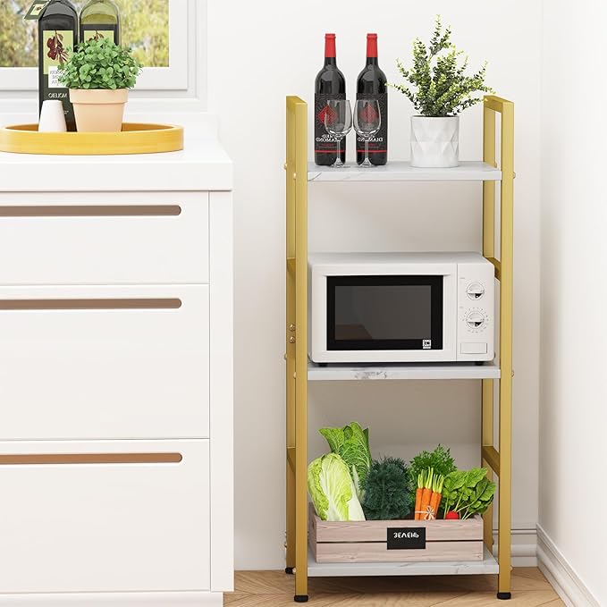 Bookshelf Storage Shelf Bookcase, 3 Tier Industrial Bookcase,Small Book case for Living Room, Bedroom, and Home Office, Easy Assembly Free Combination Multi-Functional Organizer(3 Tier,Gold)