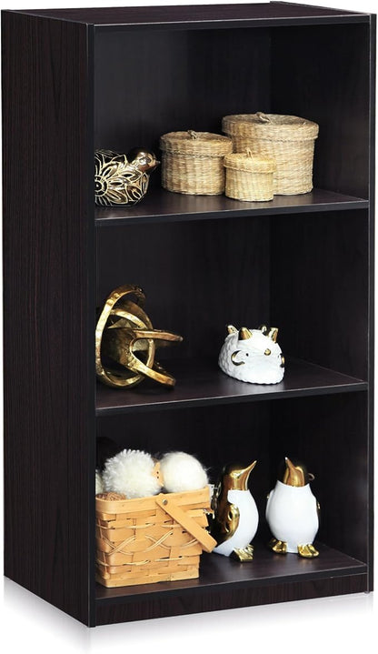 Furinno Basic 3-Tier Bookcase Storage Shelves, Dark Walnut