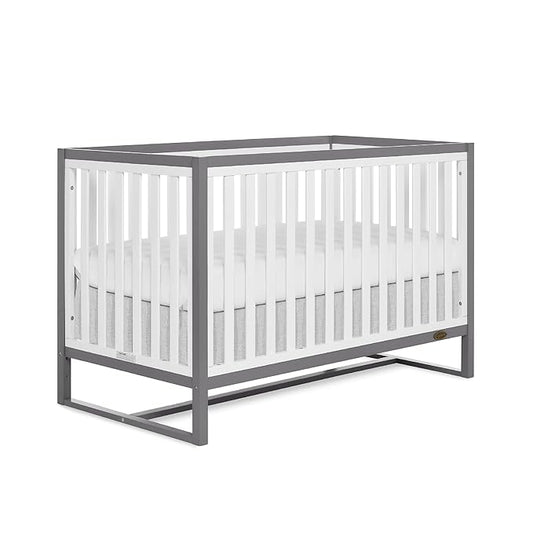 Arlo 5-in-1 Convertible Crib in Steel Grey and White, JPMA Certified, 3 Mattress Height Settings, Non-Toxic Finish, Made of Sustainable and Sturdy Pinewood