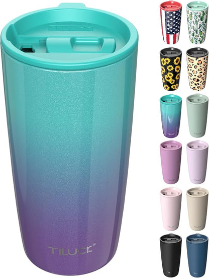 TILUCK 20 oz Insulated Coffee Tumbler with BPA-Free Lid | Travel Coffee Mug, Dishwasher Safe, Cup Holder Friendly,Double-Wall Vacuum Insulation for Hot & Cold Drinks,GlitterBluePurple