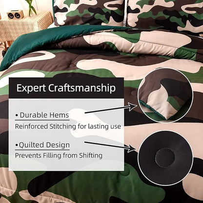 Meeting Story Camouflage Bedding Set, Green Camouflage Comforter Set, 3 PCS One Comforter and Two Pillowases, All Season Soft Bedspread for Teens Adults (Green, Full)