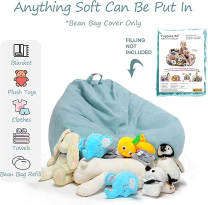 YuppieLife Stuffed Animals Bean Bag Chair Cover Candy-Colored Bean Bag（Just Cover, No Filling）/Extra Large Stuff 'n Sit Organization/Toy Storage Bag/Kids Toys Organizer（27'',Mint Green）