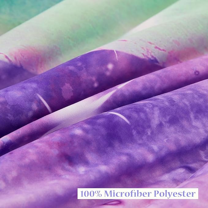 Rainbow Full Size Bedding Sets for Girls, Glitter Tie Dye Purple Kids Comforter Sets, 6Pcs Soft Sparkle Galaxy Bed in A Bag with Sheets for Teens