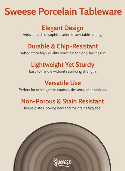 Sweese 7.4 Inch Porcelain Dessert Plates - Round Salad, Appetizer Plate Set for Kitchen, Small, Dishwasher Microwave Safe, Set of 6, Neutral