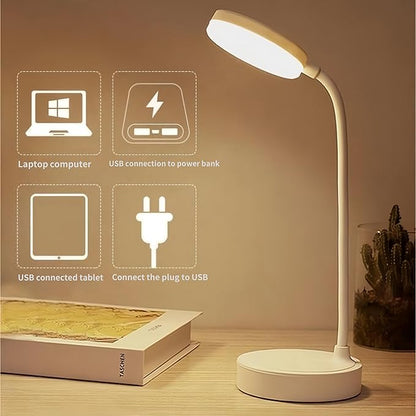 Small desk lamp USB rechargeable desk lamp with 3 color modes, dimmable learning lamp for learning, reading and writing, art and handicrafts, nail art, flexible gooseneck desk lamp