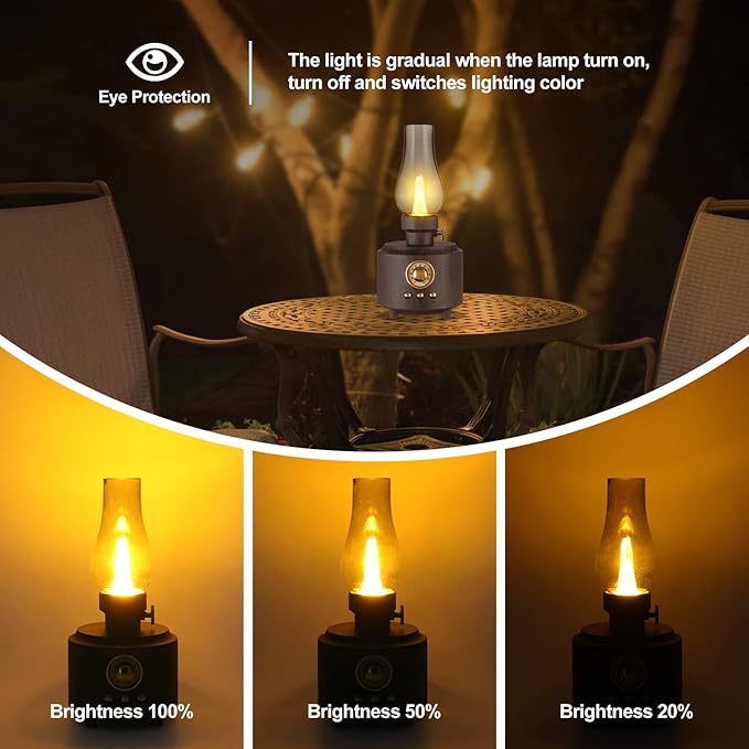 Vintage Table Lamp Retro Bluetooth Speaker Rechargeable Portable Night Light Flameless LED Oil Lamp Bedside Desk Lamp for Bedroom, Cafe, Bar, Desk Decor, Outdoor Camping Birthday Gifts