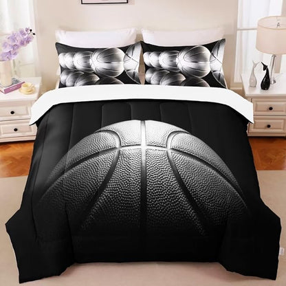 Basketball Comforter Set Queen Size for Boys Kids Teens All Season Sports Theme Basketball Bedding Sets Teenage Bedrooom Bed Set 3 Pieces with Pillowcases,