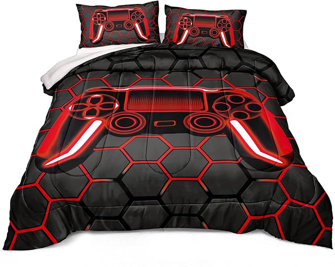 Boys Comforter Set,Gaming Bedding for Kids Teen,Game Console Comforter Set for Gamer Room Decor(comforter-Game42,Queen)