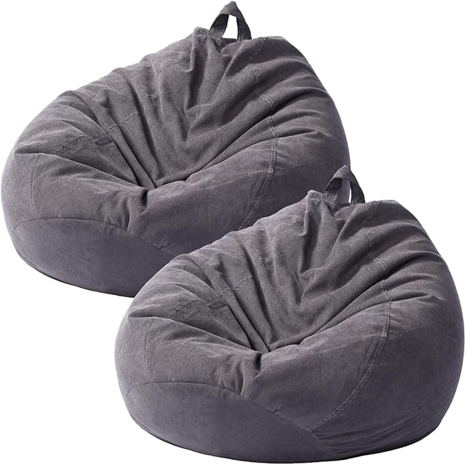 2 Pcs Bean Bag Cover Stuffed Animal Storage Bean Bag Chair Cover Soft Corduroy Stuffed Animal Bean Bag Storage for Kids Adults Indoor Bedroom Organizing Plush Toys(Dark Grey, 150L)