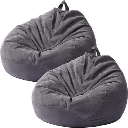 2 Pcs Bean Bag Cover Stuffed Animal Storage Bean Bag Chair Cover Soft Corduroy Stuffed Animal Bean Bag Storage for Kids Adults Indoor Bedroom Organizing Plush Toys(Dark Grey, 150L)