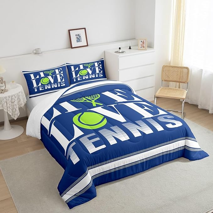 Feelyou Kids Tennis Comforter Set Twin Size Tennis Ball Bedding Set for Boys Girls Teens Bedroom Decor Ball Gaming Comforter Women Men Gift for Tennis Lover Duvet Set with 1 Pillow Case