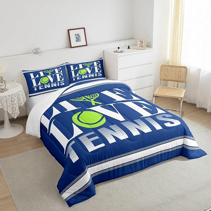 Kids Tennis Comforter Set Full Size Tennis Ball Bedding Set for Boys Girls Teens Bedroom Decor Ball Gaming Comforter Women Men Gift for Tennis Lover Duvet Set with 2 Pillow Case