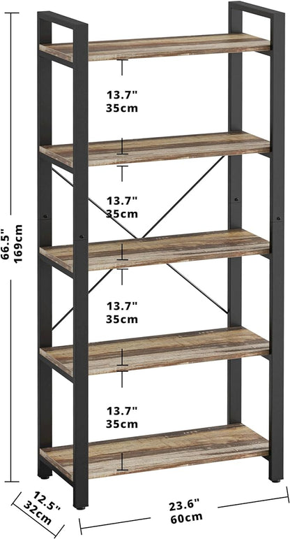 IRONCK Bookshelf 5-Tier Ladder Shelf 110lbs/shelf Vintage Industrial Style Bookcase for Home Decor, Office Decor