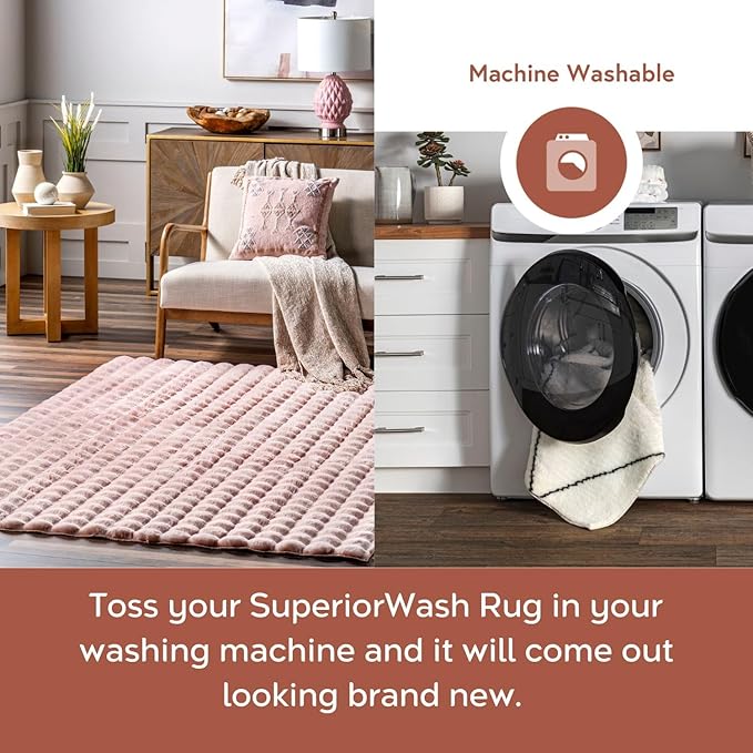 nuLOOM 7'6' x 9'6' Cozy Plush Area Rug, Machine Washable, Non-Slip, Soft Fluffy Shag Carpet for Living Room Bedroom Kids Room Nursery Home Decor, Jeni Blush