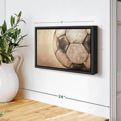 Elephant Stock Worn Soccer Ball Wall Art - Horizontal Framed Canvas - 1-Piece Living Room Wall Decor - Photography sports Canvas Print - Brown and Gray Decor for Wall - 13" X 9"