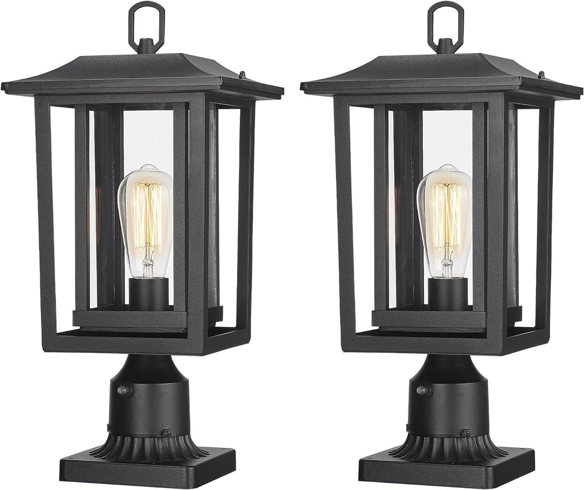 Beionxii 19Inch Dusk to Dawn Outdoor Post Lights,Lamp Post Light Fixture | Waterproof with Pier Mount Base,Anti-Rust Aluminum Lamp Posts Outdoor Lighting for Garden,Patio,Hardwired 120V,A197P-2PK/BS-N