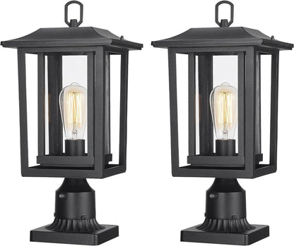 Beionxii 19Inch Dusk to Dawn Outdoor Post Lights,Lamp Post Light Fixture | Waterproof with Pier Mount Base,Anti-Rust Aluminum Lamp Posts Outdoor Lighting for Garden,Patio,Hardwired 120V,A197P-2PK/BS-N