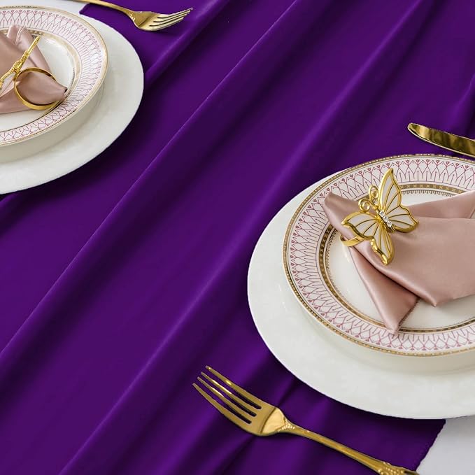 Pack of 5 | Purple | 14ft Chiffon Table Runner 29x170 Inches Long Romantic Rustic Sheer Gauze Runner for Wedding Bridal Shower Birthday Banquets Engagement Spring Easter Boho Decorations