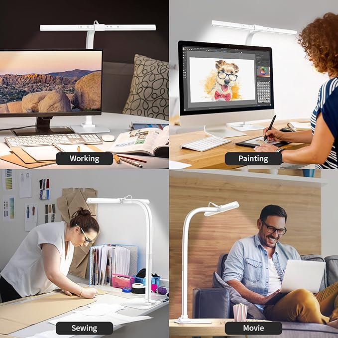 KableRika LED Desk Lamp, Architect Desk Lamps for Home Office, 12W Bright Modern Tall Table Lamp with Base, Dimmable&6 Color Modes, Auto-Dimming for Office Desk Lighting, Workbench, Monitor, Crafting