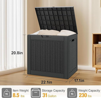 31 Gallon Outdoor Storage Box, Resin Deck Boxes Outdoor Waterproof For Patio Furniture, Garden Tools, Pool Supplies, Durable And UV Resistant, Lockable(2Box,a set)
