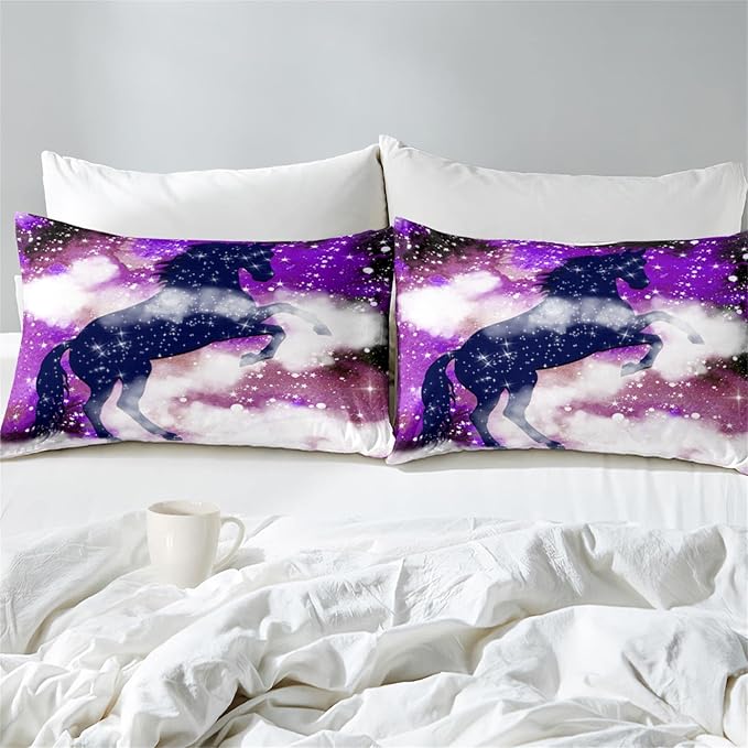 Galaxy Horse Comforter Set for Girls Purple Twin Bedding Set Magic Cloud Horse Bed Set Twin Size Bedroom Fashion 2 Piece Quilt Set, All Season 2 Piece 1 Twin Comforter + 1 Pillowcase