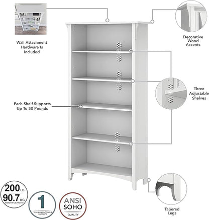 Bush Furniture BSH24463038 Salinas 5-Shelf 63-Inch H Bookcase, Pure White