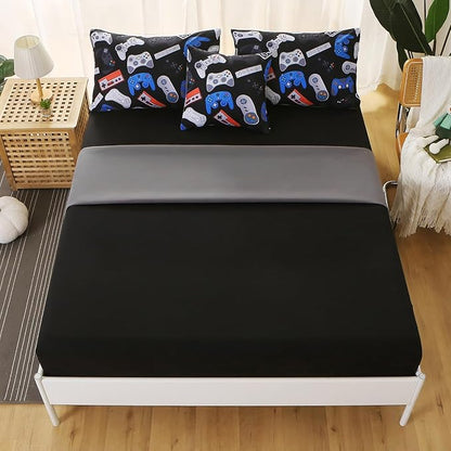 6Pcs Game Console Comforter Set with Sheets for Boys Girls Kids Teens, Gamepad Collection Themed Bed in A Bag Twin Size, 3D Video Gamer Controller Bedroom Decor Bedding Set