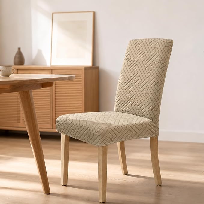 Promindfly Dining Chair Covers, 3D Jacquard Fabric Chair Covers for Dining Room, Anti-Scratch Chair Covers Set of 6, Stretch Washable Dining Chair Covers for Kitchen, Hotel