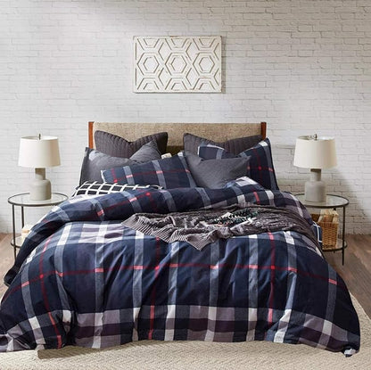 Navy Plaid Comforter Set Twin Multicolor Checkered Bedding Quilt Set Navy Blue Tartan Grid Comforter Striped for Women Teens Adult Navy Checkered Comforter