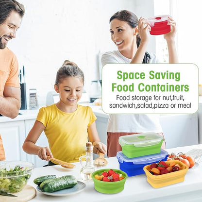 Yaomiao 16 Pack Collapsible Food Storage Containers with Lid Air Vent Foldable 8 Rectangle Storage Bowl and 8 Round Silicone Food Bow for Lunch Camping Rv Accessories Microwave Freezer(Bright Colors)