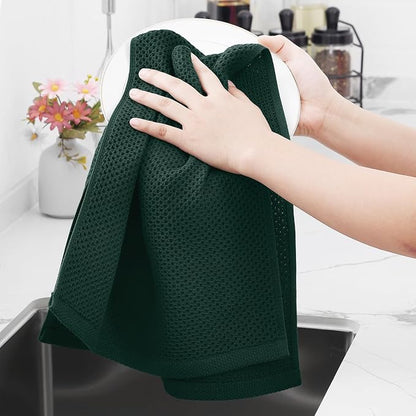 Homaxy 100% Cotton Waffle Weave Kitchen Towels, 3-Pack, Blackish Green | 13 x 28 Inches, Ultra Soft Absorbent Dish Towels, Quick Drying Cleaning Towels