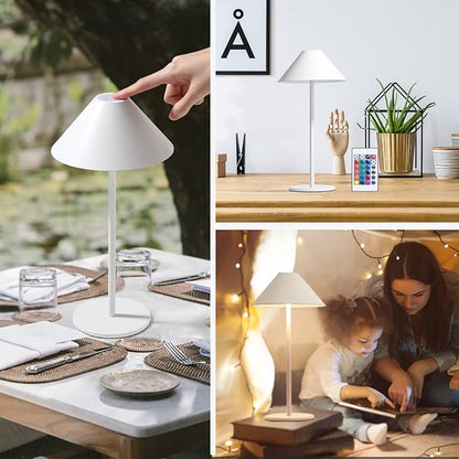 oneleaf Table Lamp RGB Modern LED Cordless,Rechargeable Battery Touch Desk lamp with remote control, Night Light, Metal Shell, for Couple Dinner/Restaurant/Bedroom/Camp-White
